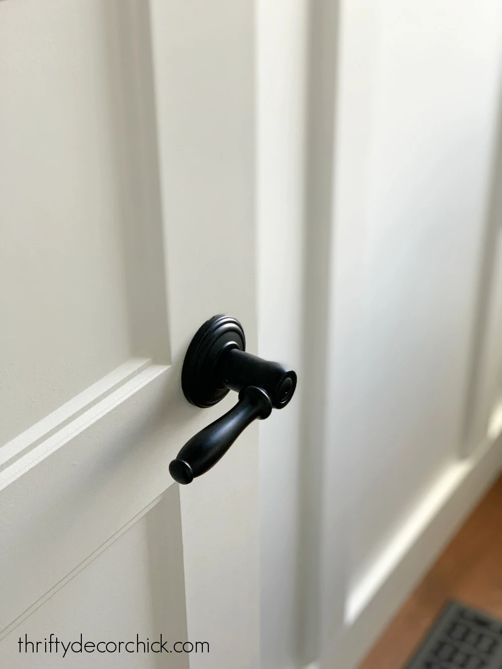 black handle knob white door