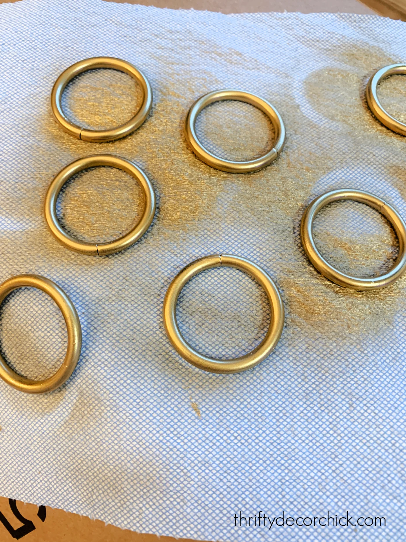 spray painted brass curtain rings