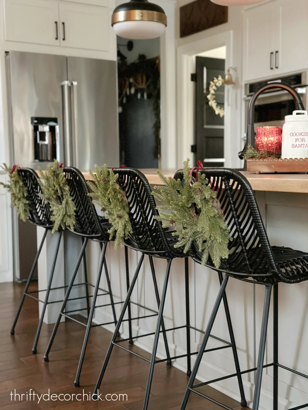 wreaths on back of island stools