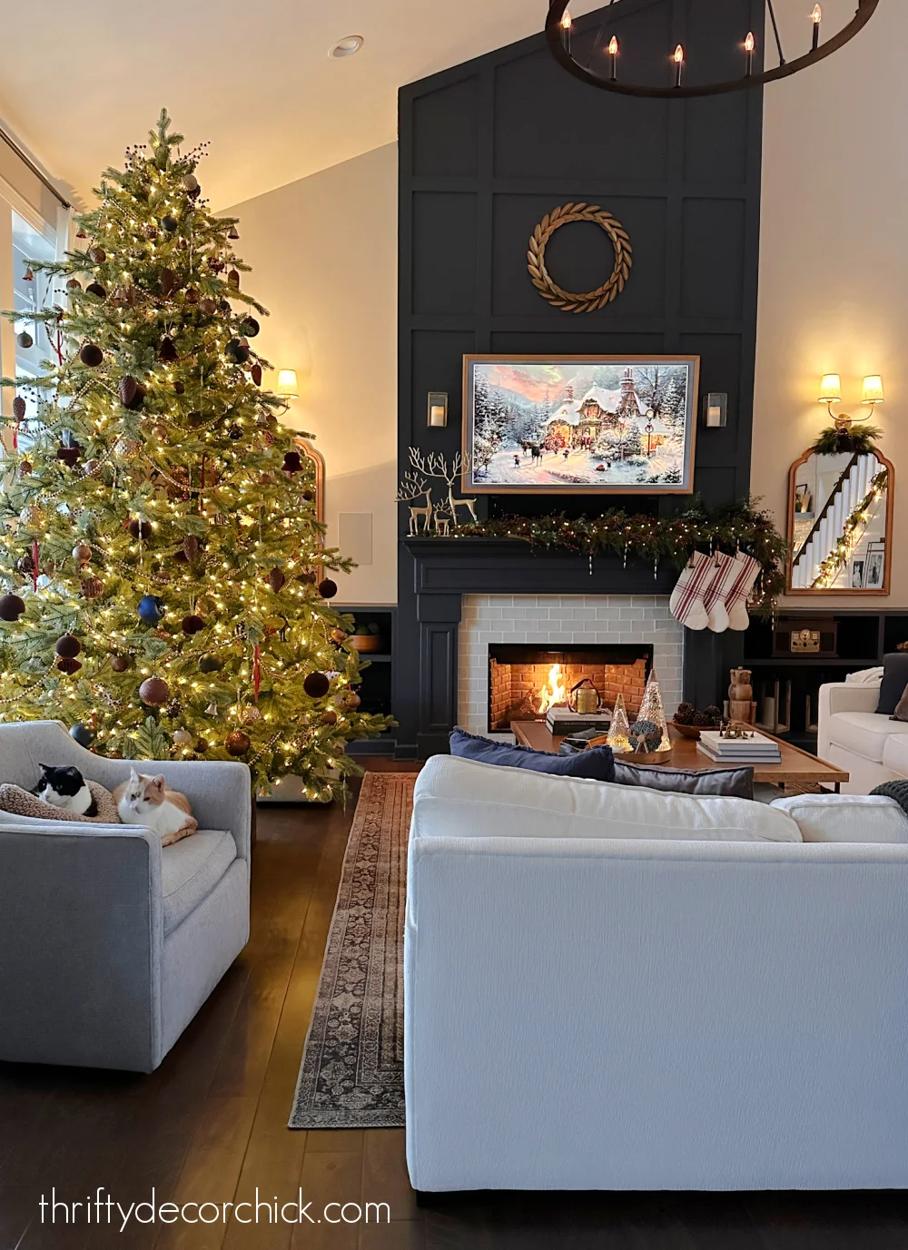 tall fireplace in middle of family room