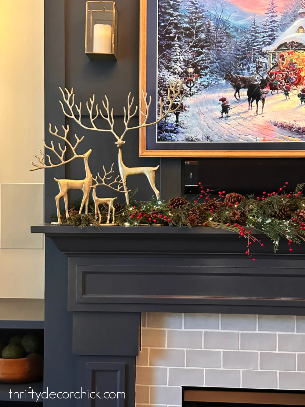 three brass reindeer on mantel