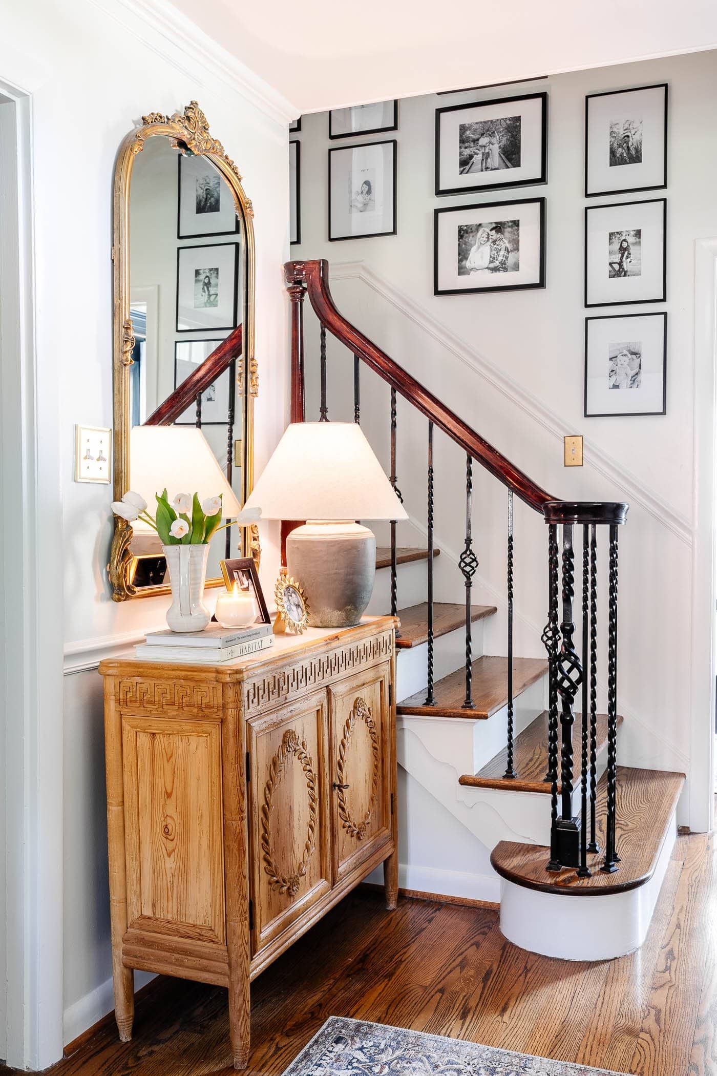 entry table beside stairs 