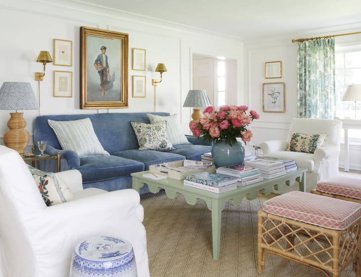 Classic living room painted in Sherwin-Williams’ Greek Villa, a versatile white color