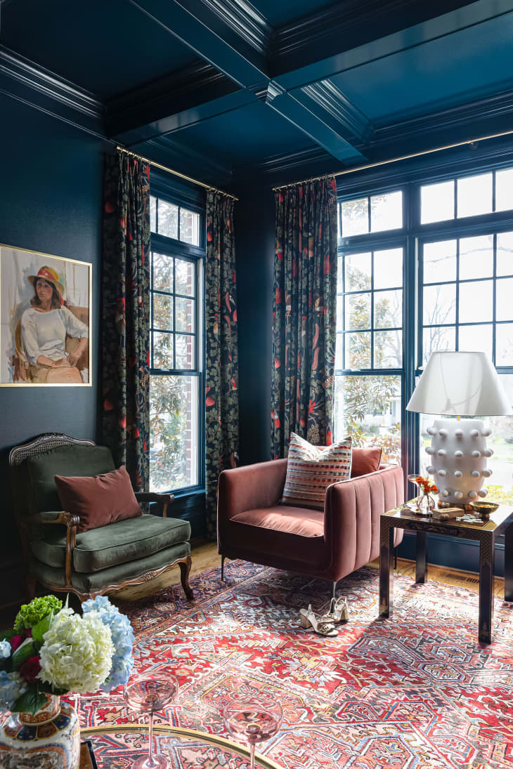 sitting room painted in Farrow &amp; Ball’s Hague Blue