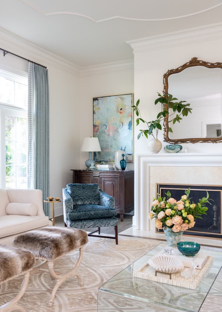 Living room painted in Sherwin-Williams’ Creamy, a crisp off-white shade