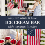 easy ice cream bar with red white and blue toppings for 4th of July + Ninja Creami vanilla protein ice cream recipe