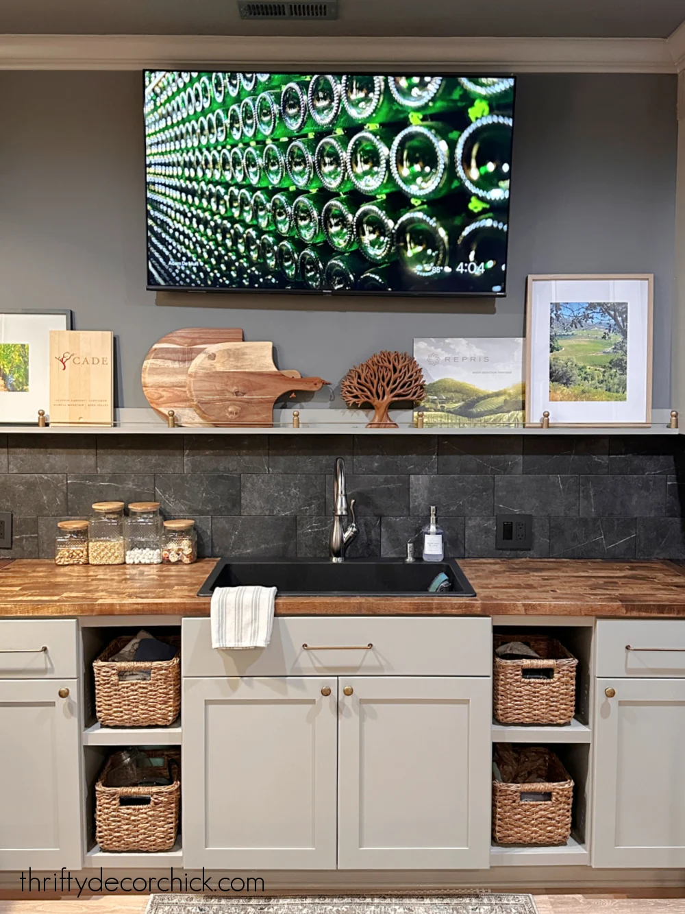 open shelves under counter