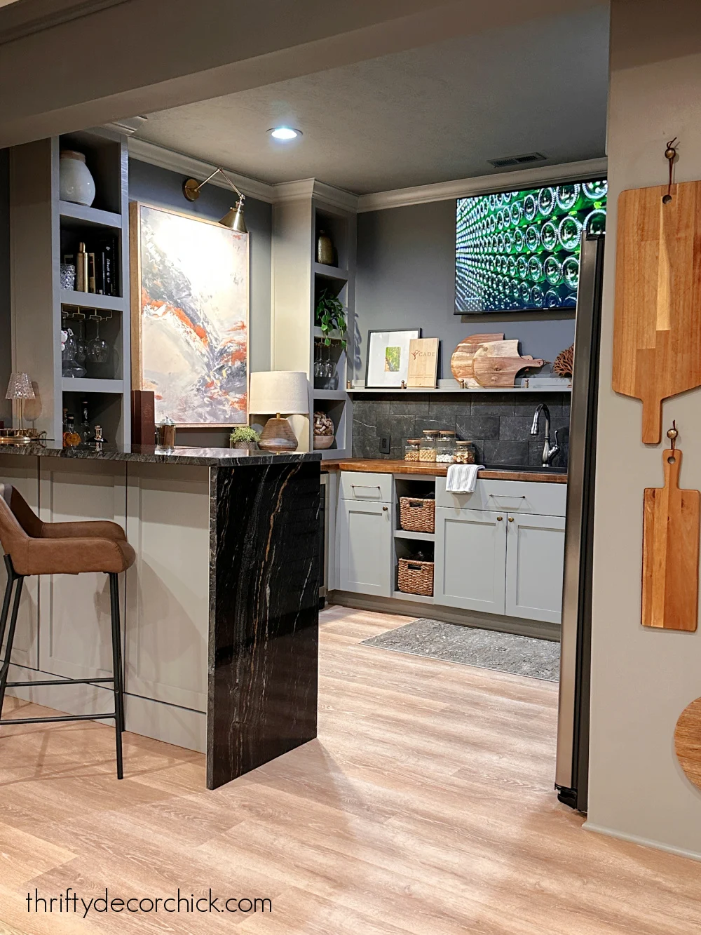 basement bar with custom touches