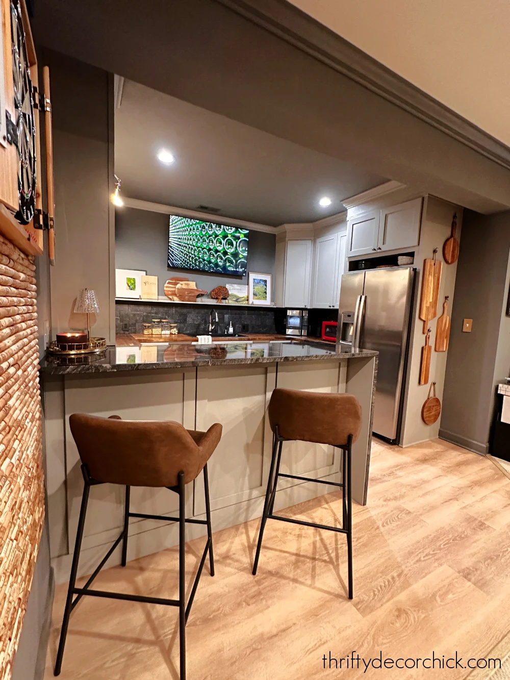 dark and moody basement kitchen