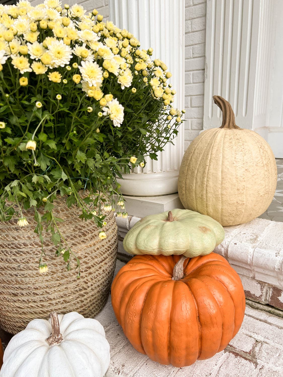 front porch steps decorated for fall