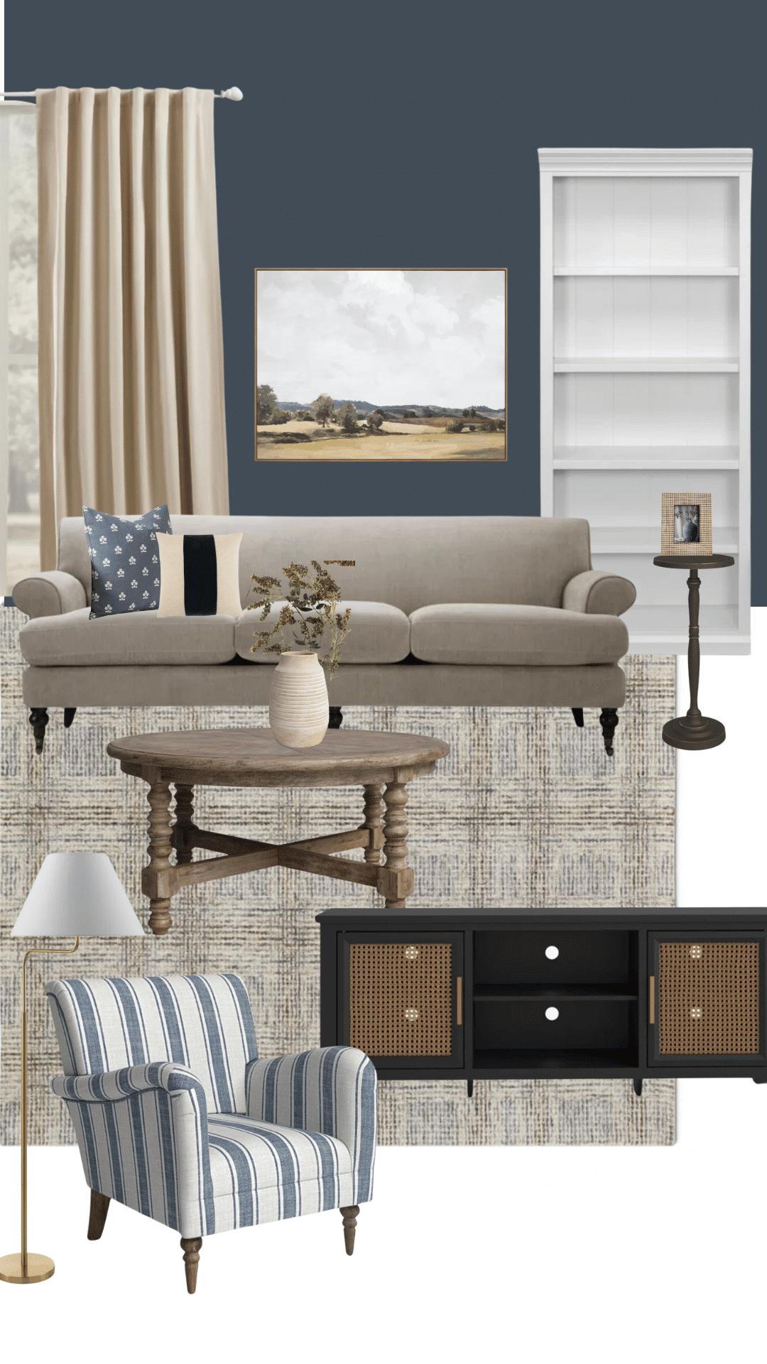 navy living room decorating ideas mood board