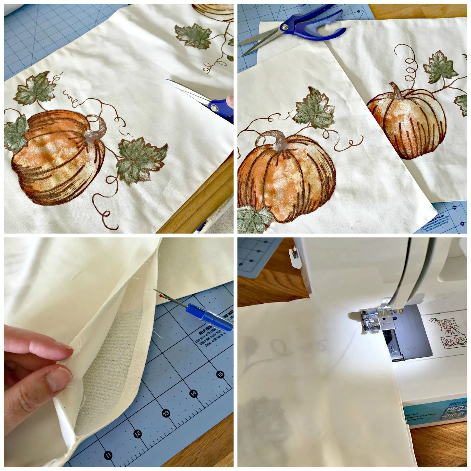 making pillows out of a table runner