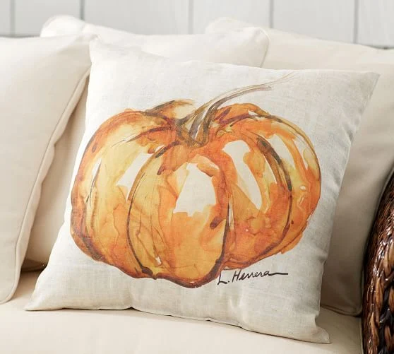 Pottery Barn watercolor pumpkin pillow