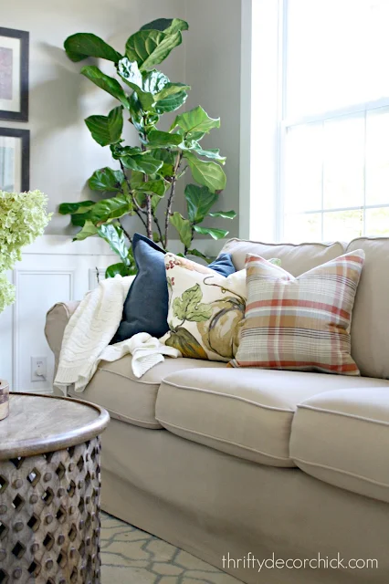 fall napkin pillows on couch