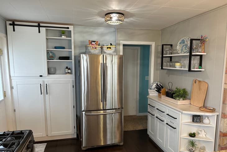 Flush mount light mounted in newly remodeled kitchen.