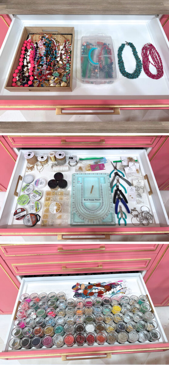 How I store my jewelry-making supplies in three shallow drawers