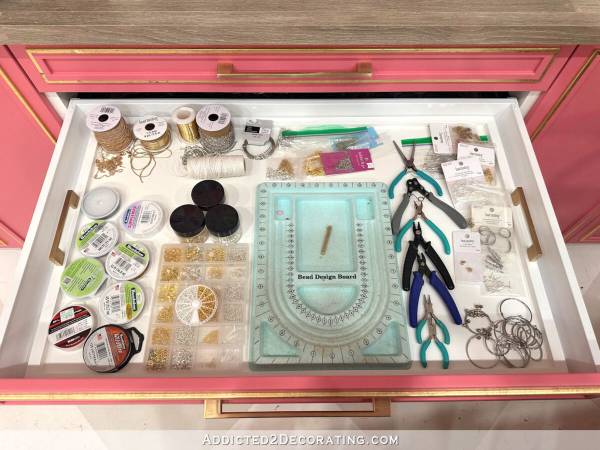 storage for jewelry-making supplies -- custom tray built to fit IKEA Sektion drawer