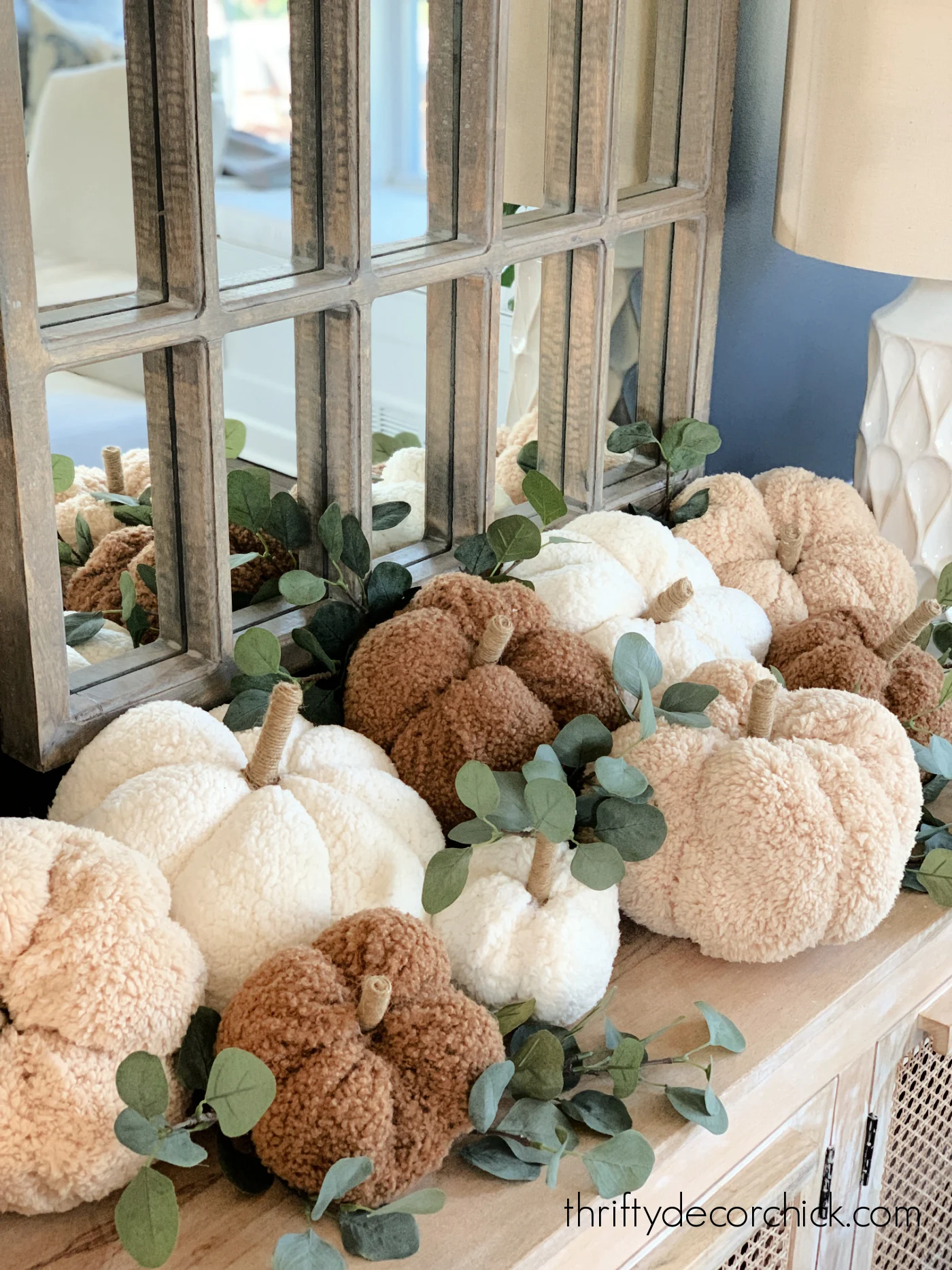 DIY white, cream and brown fabric pumpkins