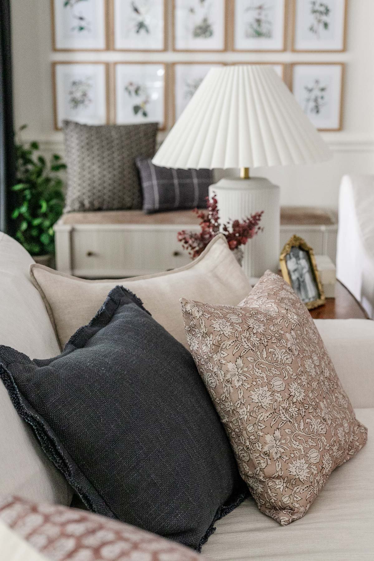 cozy fall pillows in a living room