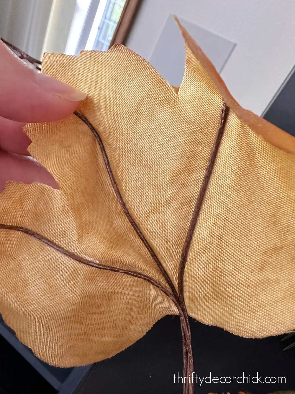 fall maple leaves with wire