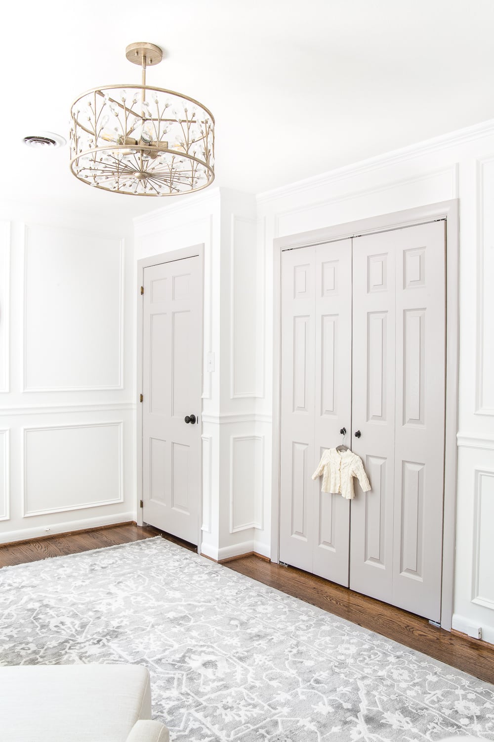 gray painted interior doors in a nursery