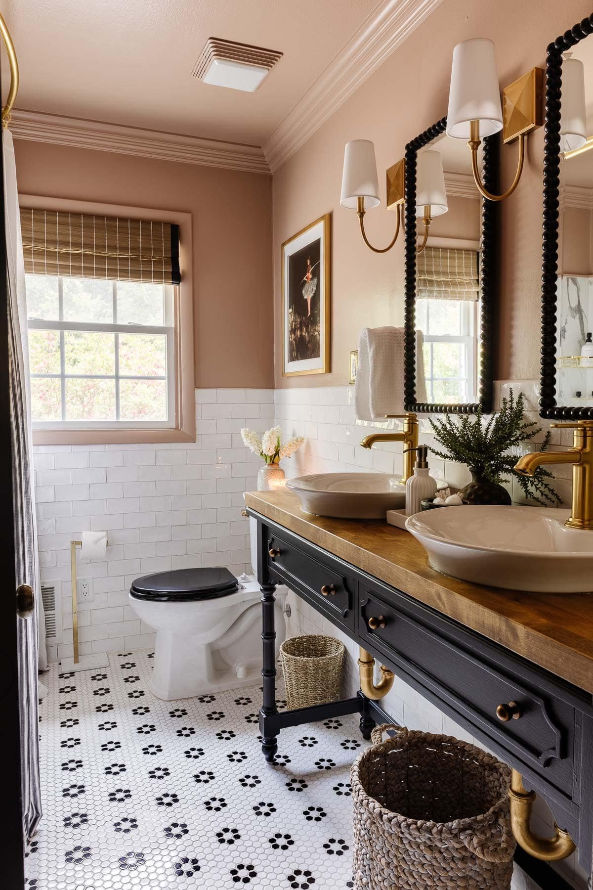 pink and black bathroom makeover for girls