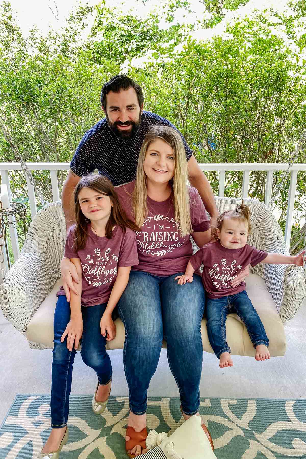 family on a porch swing