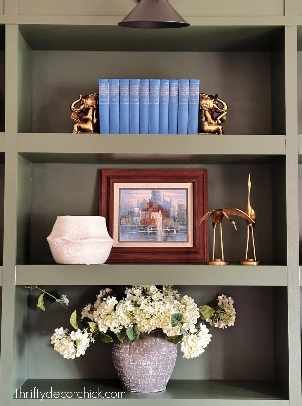 decorated office shelves