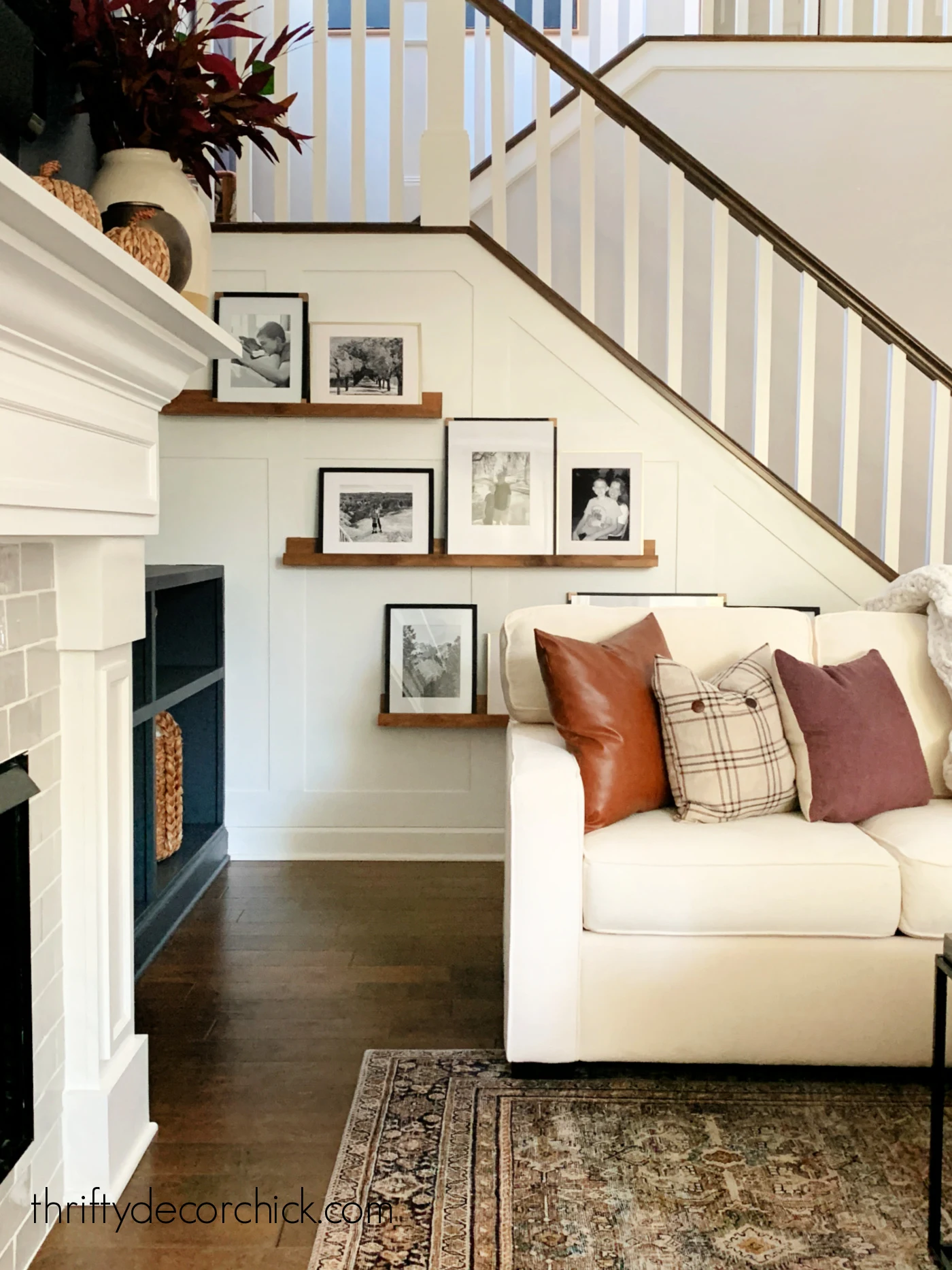 DIY wood art ledges under stairs