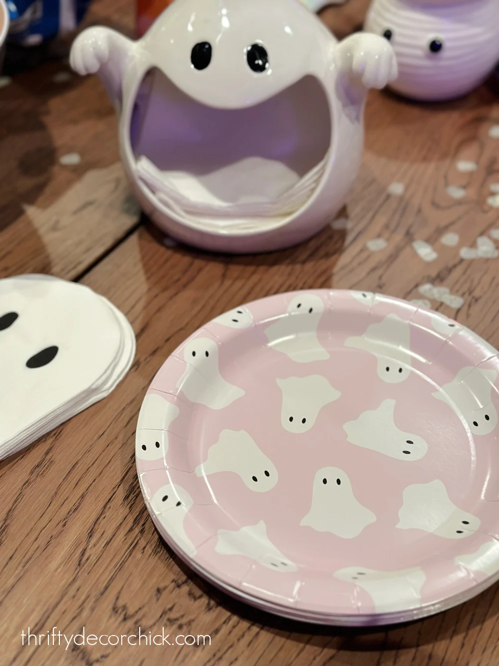 pink ghost paper plates