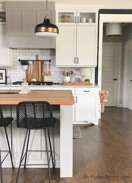 White kitchen black accents