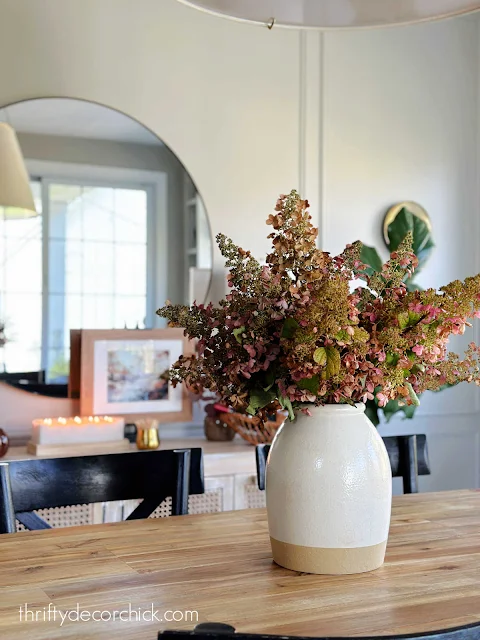 pink green dried hydrangeas in vase