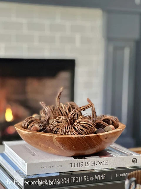 grapevine pumpkins in bowl