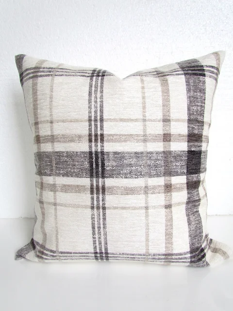 tan black plaid pillow cover