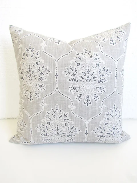 gray white floral pillow under $20