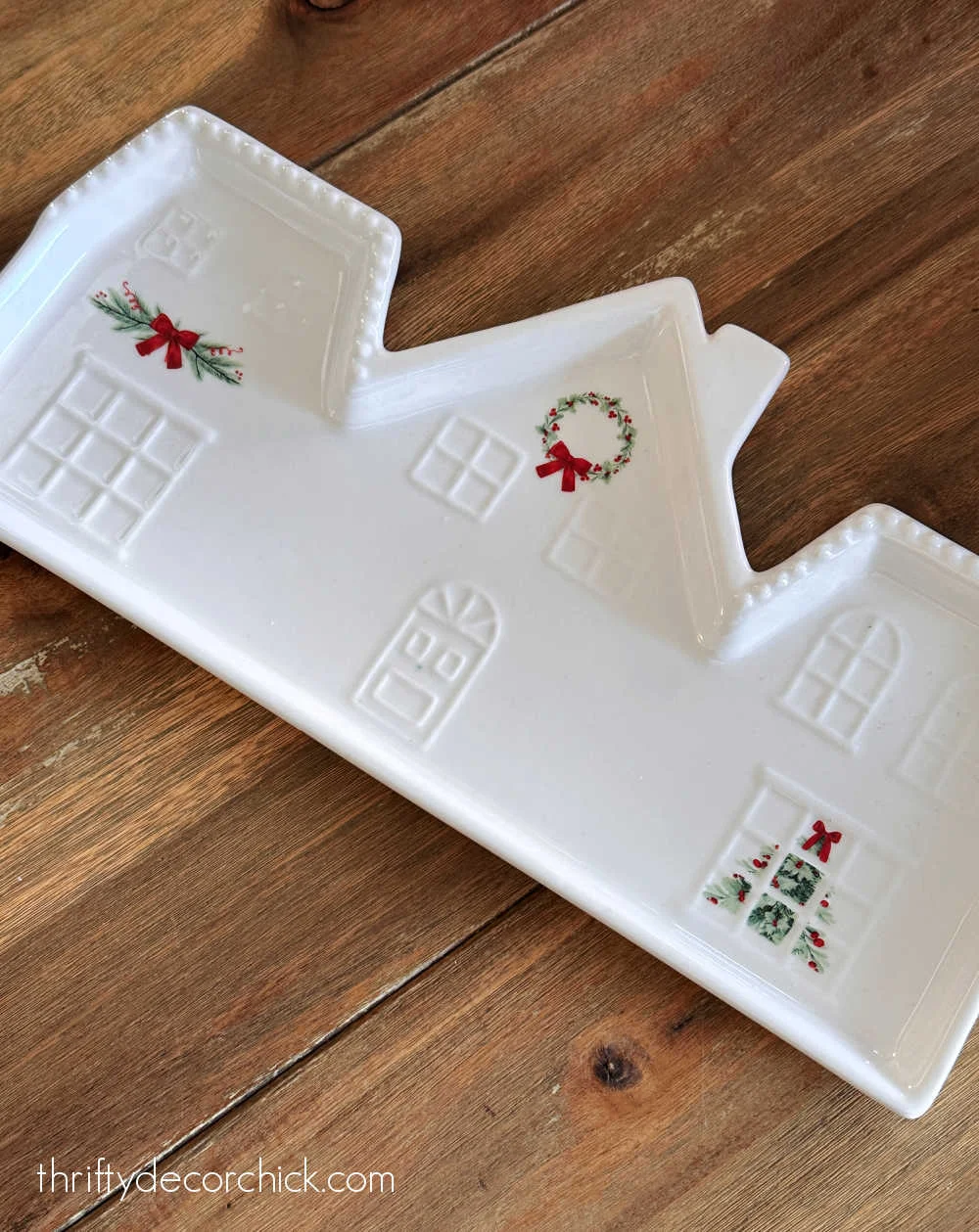 white cottage Christmas platter