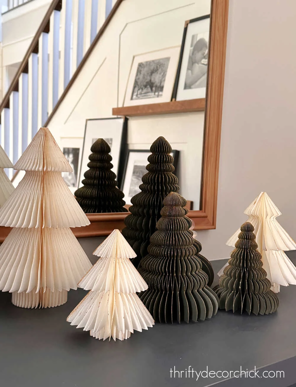 accordion paper trees on shelf